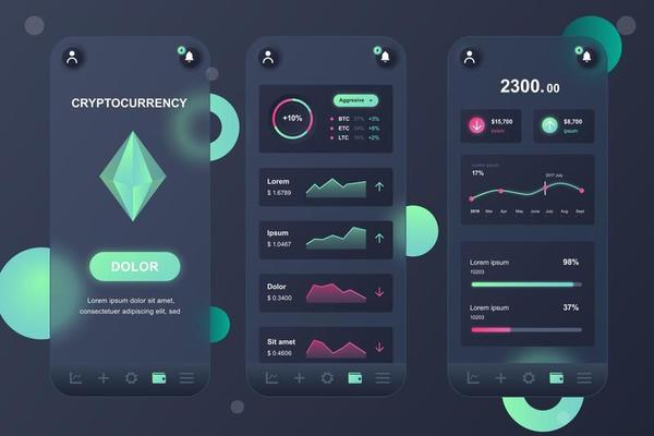 Cryptocurrency glassmorphic elements kit for mobile app
