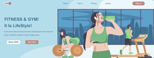 fitness y gimnasio es un concepto de banner web de estilo de vida vector