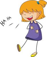 Cute girl laughing doodle cartoon character isolated vector