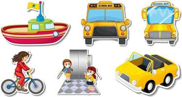 Random stickers with transportable vehicle objects vector