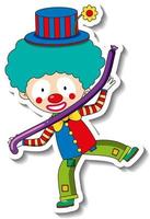 Sticker template with happy clown cartoon character isolated vector