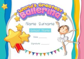 plantilla de certificado para la mejor bailarina del mundo vector