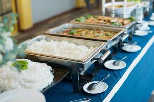 Buffet food, catering food party at a restaurant, mini canapes, snacks, and appetizers photo