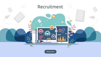 Job hiring and online recruitment concept with tiny people character. agency interview. select a resume process. template for web landing page, banner, presentation, social media. Vector illustration