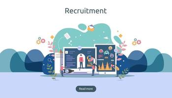 Job hiring and online recruitment concept with tiny people character. agency interview. select a resume process. template for web landing page, banner, presentation, social media. Vector illustration