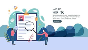 Job hiring and online recruitment concept with tiny people character. agency interview. select a resume process. template for web landing page, banner, presentation, social media. Vector illustration