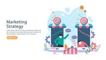 digital marketing strategy concept with tiny people character. online ecommerce business in modern flat design template for web landing page, banner, presentation, social media. Vector illustration