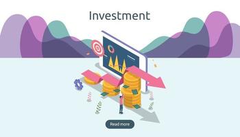 management or return on investment concept. online business strategic for financial analysis. isometric design vector illustration. template for web landing page, banner, presentation, social media.