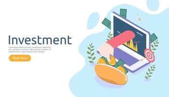 management or return on investment concept. online business strategic for financial analysis. isometric design vector illustration. template for web landing page, banner, presentation, social media.