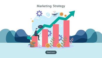 digital marketing strategy concept with tiny people character. online ecommerce business in modern flat design template for web landing page, banner, presentation, social media. Vector illustration