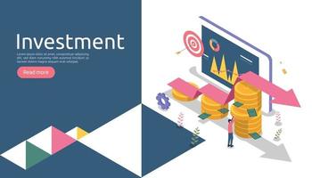 management or return on investment concept. online business strategic for financial analysis. isometric design vector illustration. template for web landing page, banner, presentation, social media.