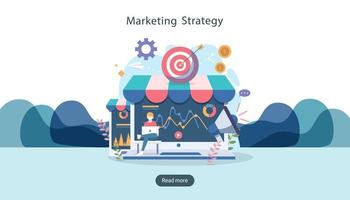 digital marketing strategy concept with tiny people character. online ecommerce business in modern flat design template for web landing page, banner, presentation, social media. Vector illustration