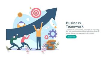 teamwork business brainstorming Idea concept with big yellow light bulb lamp, tiny people character. creative innovation solution. template for web landing page, banner, presentation, social media vector