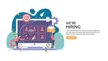 online recruitment or Job hiring concept with tiny people character. select a resume process. agency interview. template for web landing page, banner, presentation, social media. Vector illustration