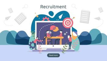 online recruitment or Job hiring concept with tiny people character. select a resume process. agency interview. template for web landing page, banner, presentation, social media. Vector illustration