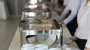 Buffet food, catering food party at a restaurant, mini canapes, snacks, and appetizers photo