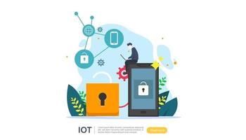 IOT smart house monitoring concept for industrial 4.0 home technology on laptop screen of internet of things connected objects. web landing page template, banner, print media. Vector illustration