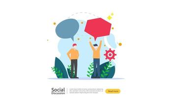 social media conversation network. Chat dialogue bubbles communication people character. community chatting online. news discuss landing page template, presentation, print media. Vector illustration