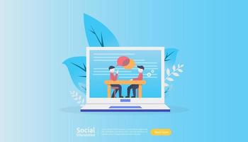 social media conversation network. Chat dialogue bubbles communication people character. community chatting online. news discuss landing page template, presentation, print media. Vector illustration