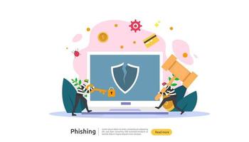 password phishing attack concept landing page template. heacker stealing personal internet security with tiny people character. web, banner, presentation, social, and print media. Vector illustration