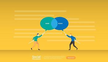 social media conversation network. Chat dialogue bubbles communication people character. community chatting online. news discuss landing page template, presentation, print media. Vector illustration