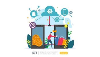 IOT smart house monitoring concept for industrial 4.0 home technology on laptop screen of internet of things connected objects. web landing page template, banner, print media. Vector illustration