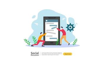 social media conversation network. Chat dialogue bubbles communication people character. community chatting online. news discuss landing page template, presentation, print media. Vector illustration