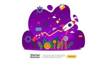 start up idea concept. project business with rocket tiny people character. new product or service launch template for web landing page, banner, presentation, social, print media. Vector illustration