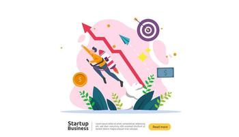 start up idea concept. project business with rocket tiny people character. new product or service launch template for web landing page, banner, presentation, social, print media. Vector illustration