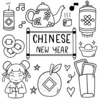 Chinese new year with icon doodle style vector