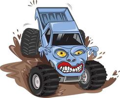 ugly monster truck jumping car illustration vector