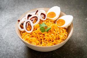 Instant noodles salt egg flavor with squid or octopus bowl