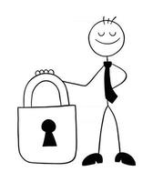 Stickman Businessman Character With Locked Padlock and Happy Vector Cartoon Illustration