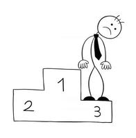 Stickman Businessman Character In the Third Place On a Podium and Unhappy Vector Cartoon Illustration