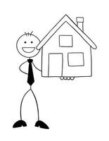 Stickman Businessman Character Happy and Holding the House Vector Cartoon Illustration