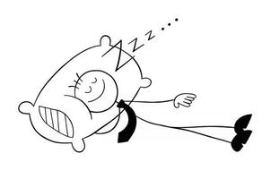 Stickman Businessman Character Sleeps With a Pillow Vector Cartoon Illustration