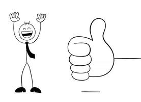 Giving Thumbs Up and Stickman Businessman Character Very Happy Vector Cartoon Illustration