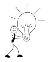 Stickman Businessman Character Walking and Carrying a Light Bulb Idea Vector Cartoon Illustration