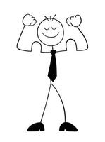 Stickman Businessman Character Strong and Showing Biceps Vector Cartoon Illustration