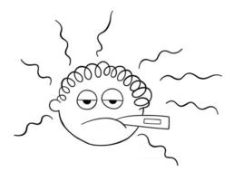 Cartoon Man is Sick and has a Fever Vector Illustration