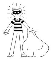 Cartoon Thief has a Sack in His Hand and has been Caught Vector Illustration