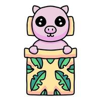 Dibujos animados de cerdo kawaii durmiendo en una manta. ilustración para pegatinas y ropa. vector