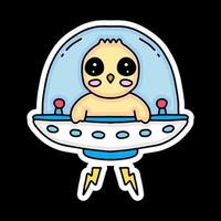kawaii chicks cartoon in ufo. Design illustration for sticker and tee vector