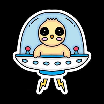 kawaii chicks cartoon in ufo. Design illustration for sticker and tee