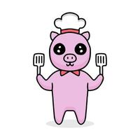 cute pig chef cartoon. Design illustration for sticker and apparel vector