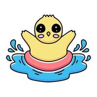 kawaii chicks cartoon with swimming ring relaxing in summer vector