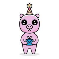 cute pig celebrate birthday party cartoon. Design illustration for sticker and apparel vector