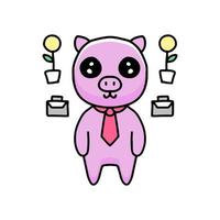 kawaii pig businessman cartoon. Design illustration for sticker and apparel vector