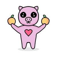 dibujos animados de cerdo bebé con frutas naranjas. Ilustración de diseño para calcomanías y prendas de vestir. vector