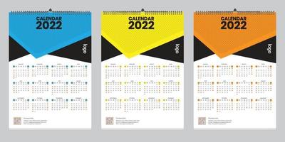 Diseño de plantilla de calendario de pared única 2022 con vector. diario del planificador con lugar para la foto. vector